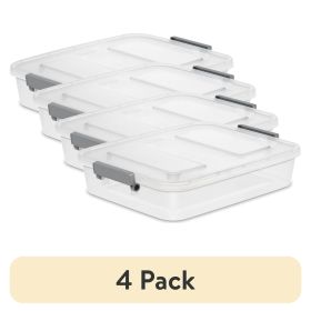 (4 pack) Modular Small Storage Bin, 6.2 Quart Latching Clear Plastic Storage Container with Write-on ID Latches, Gray
