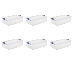 Latching Storage Bin, 32 Quart Clear Plastic Storage Container with Latch Lid, Blue, 6 Pack