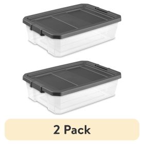 (2 pack) 40 Quart Medium Stackable Storage Bin, Clear Plastic Underbed Storage Container with Latch Lid, Dark Gray