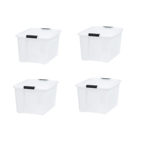(2 pack)60 Qt. Plastic Storage Bins with Lids, Clear, Latching, Stackable, Totes (pack size: 4 Pack Pearl)