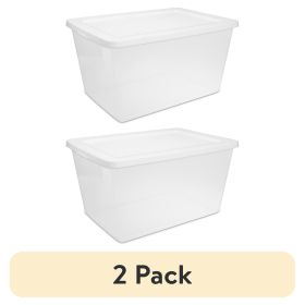 58 Quart Storage Box, Clear Plastic Storage Bin with Snap-on Lid, White (pack size: 2 Pack)